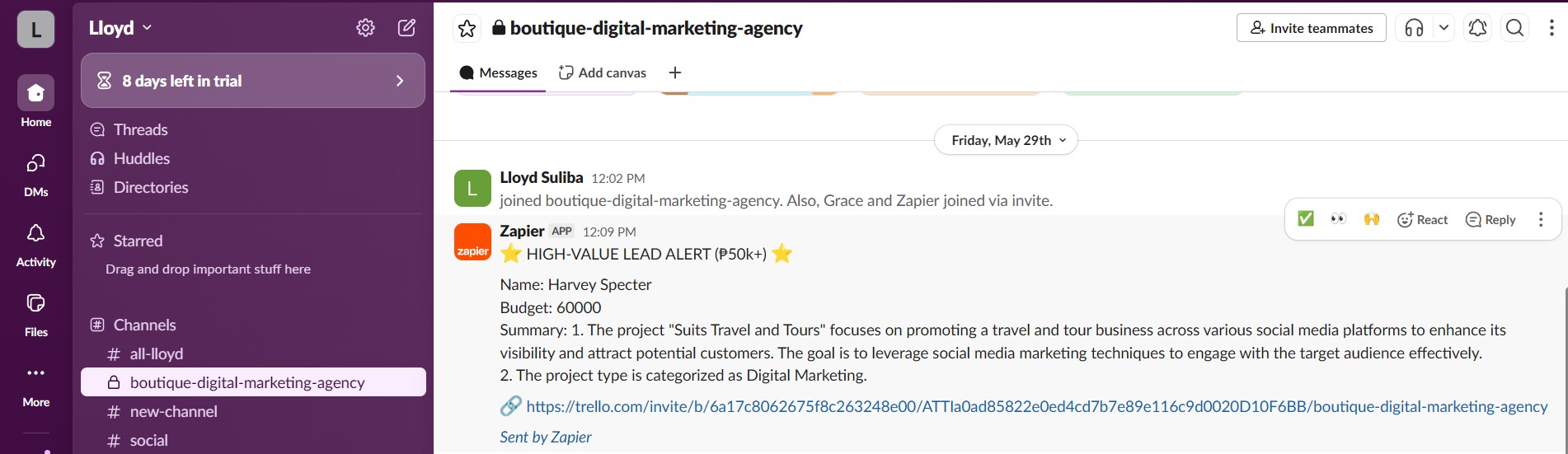 High-Value Lead Slack Alerts workflow diagram